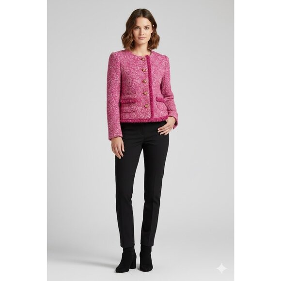 NWT J.Crew Lady Jacket in Pink Corkscrew Tweed Fringe 12 $495 - Picture 2 of 6